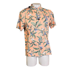 Men's Bad Birdie L Polo Shirt Orange Blue Floral f7